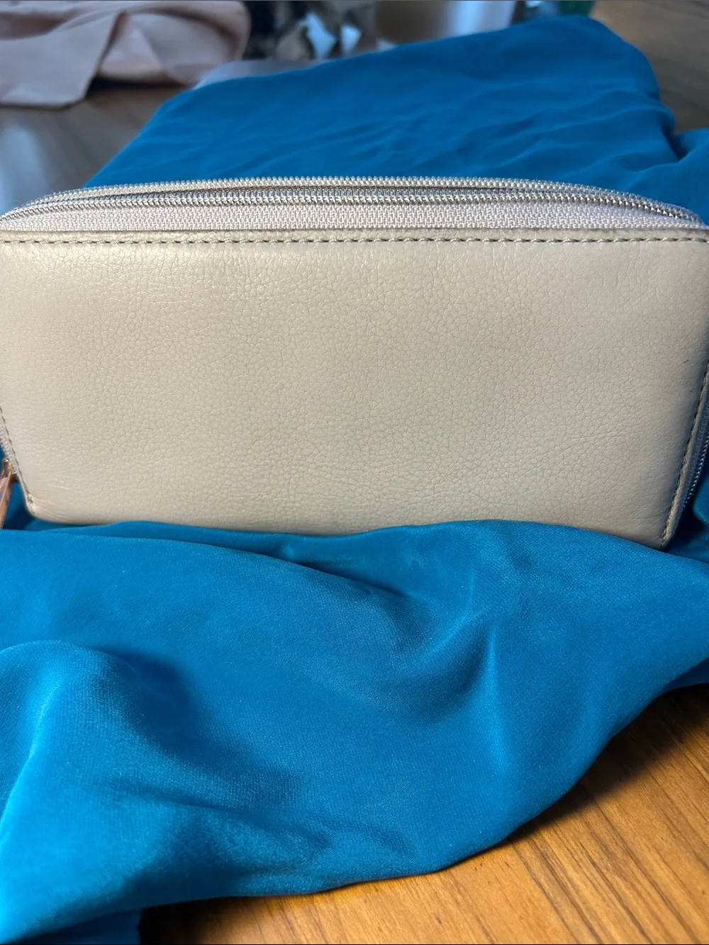 Michael Kors Cream Pebbled Leather Zip-Around Wallet with Gold Plate